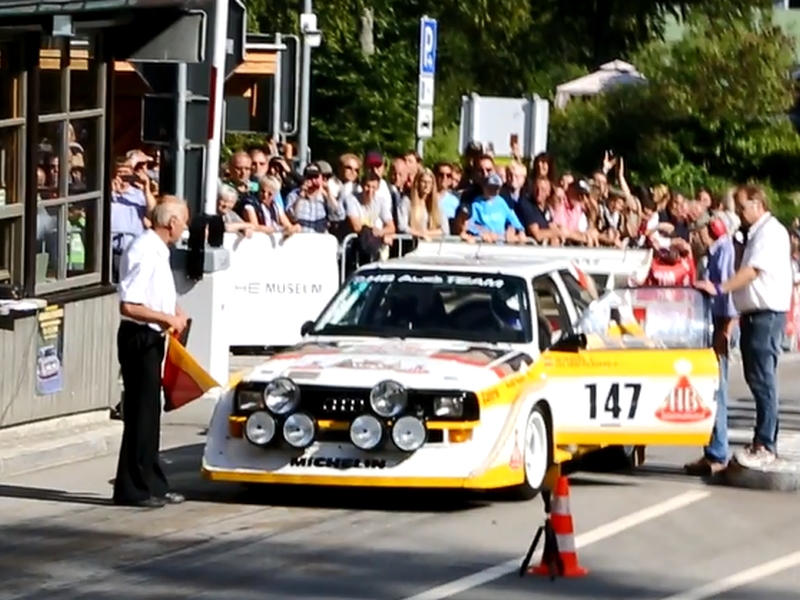 Walter Röhrl beim Rossfeldrennen mit seinem Audi Sport quattro S1